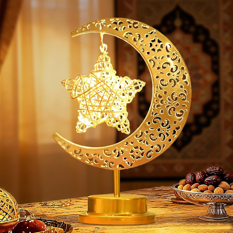 Ramadan Decorations for Home, Crescent Moon Lamp with Star Light, Islamic Table Decor Night Lamp,... | Amazon (US)
