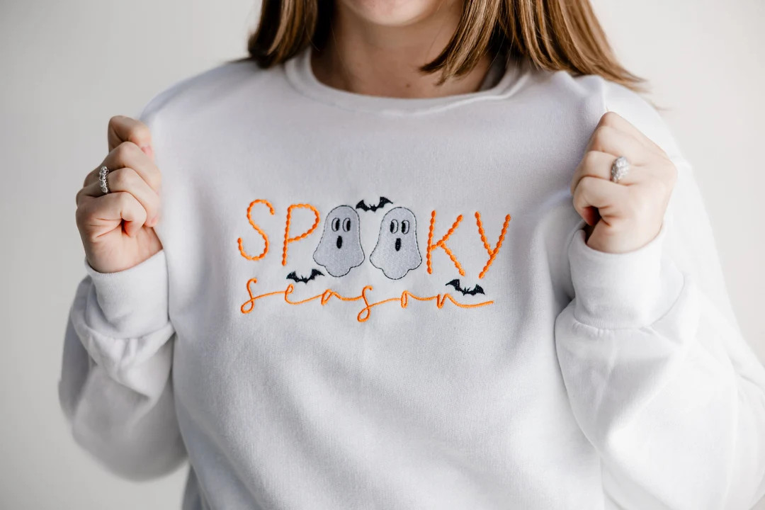 Embroidered Halloween Spooky Season Sweatshirt - Halloween Themed Spooky Pullover - Cute Hallowee... | Etsy (US)