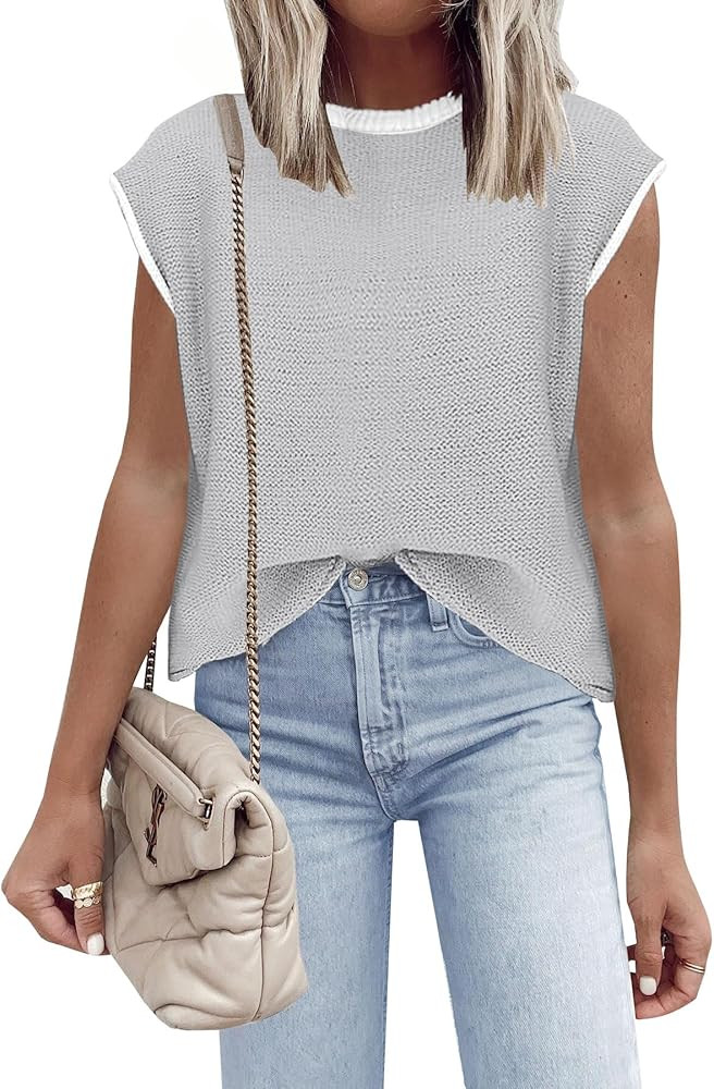 Womens Sleeveless Sweater Vest Summer Cap Sleeve Tops 2024 Clothes Spring Knit Pullover Shirts A ... | Amazon (US)