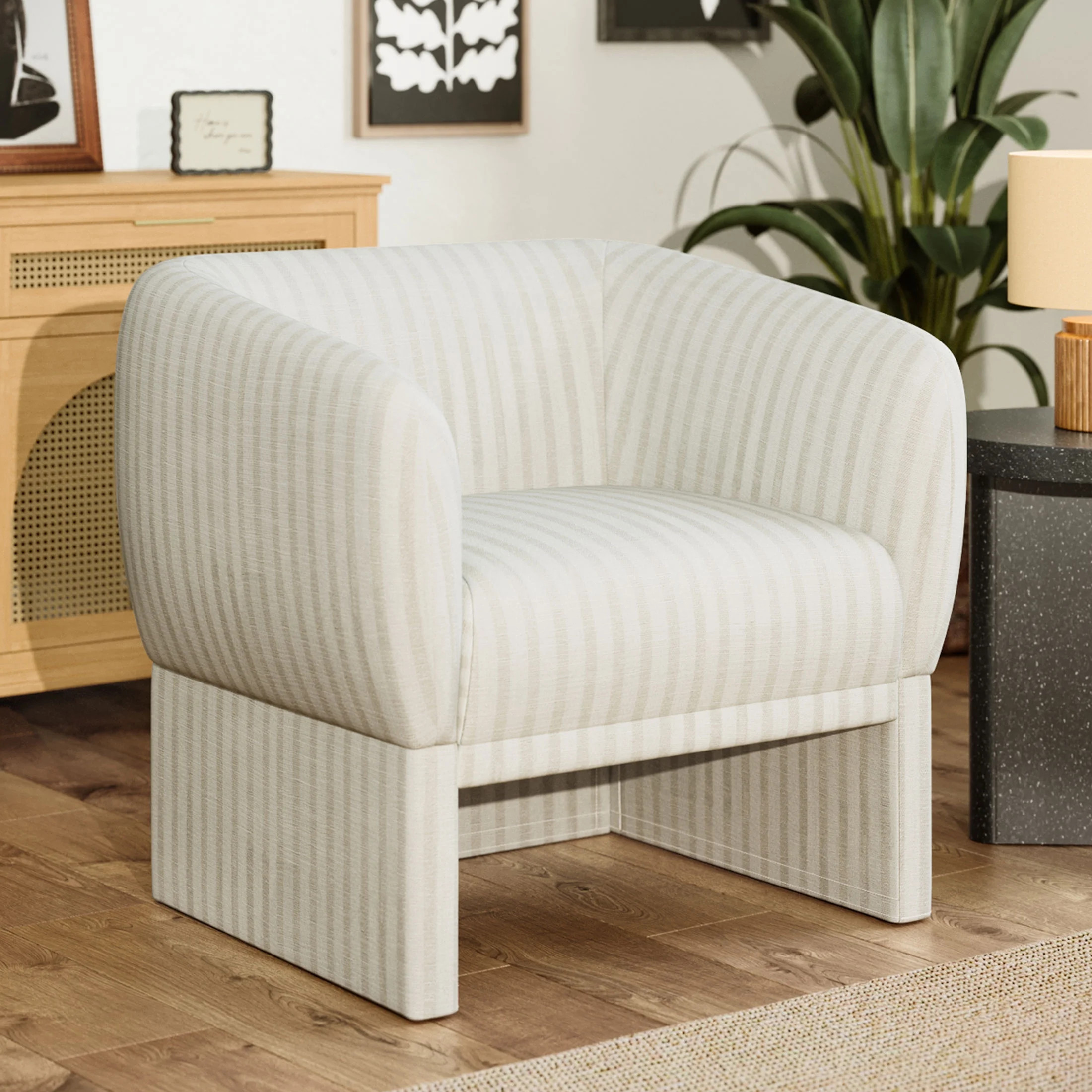 Beautiful Small Space Accent Chair by Drew Barrymore, Beige and White Linen | Walmart (US)
