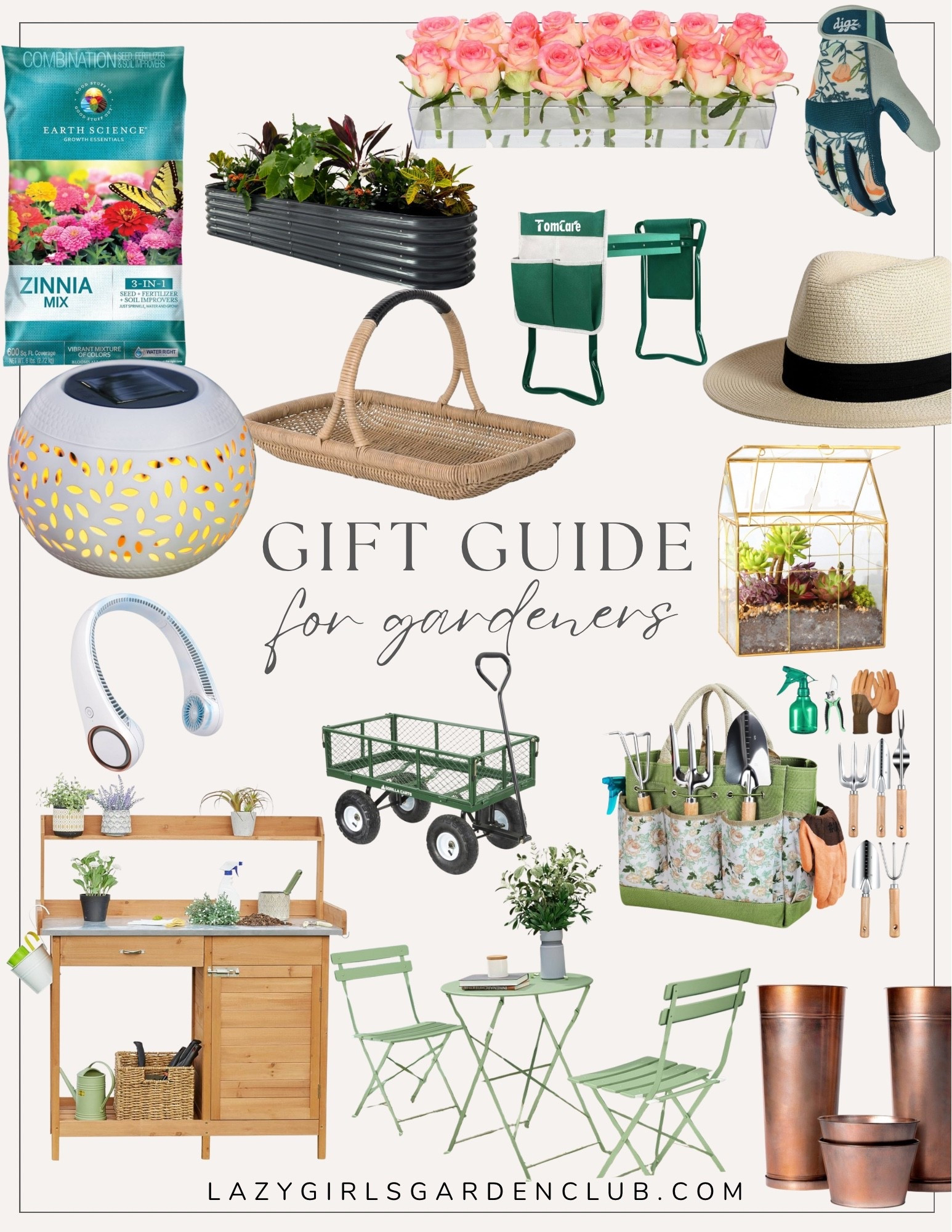 Gift guide for gardeners! A great idea list for Christmas for those who love to garden 🌸

Solar lantern, raised garden beds, gold glass terrarium, gardening hat, gardening tool kit, garden gloves, gardening wagon, garden kneeler, bistro patio set, gardening tool bench/organizer, zinnia seed mix, harvesting basket, copper planters  

#LTKSeasonal #LTKGiftGuide #LTKFindsUnder100