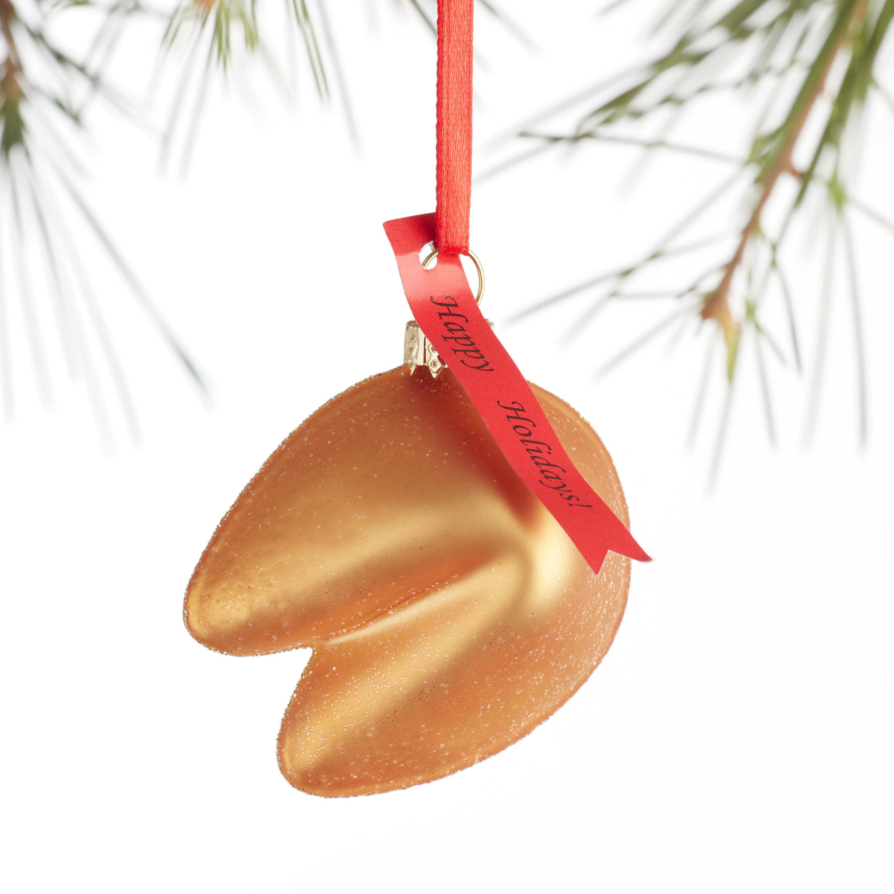 Gold Glass Happy Holidays Fortune Cookie Ornament | World Market
