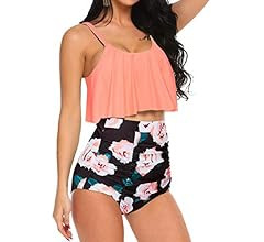 ADOME Women Bikini Set Tummy Control Swimsuit Two Piece High Waist Floral Swimwear Plus Size | Amazon (US)
