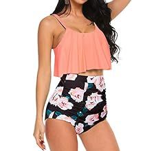 ADOME Women Bikini Set Tummy Control Swimsuit Two Piece High Waist Floral Swimwear Plus Size | Amazon (US)