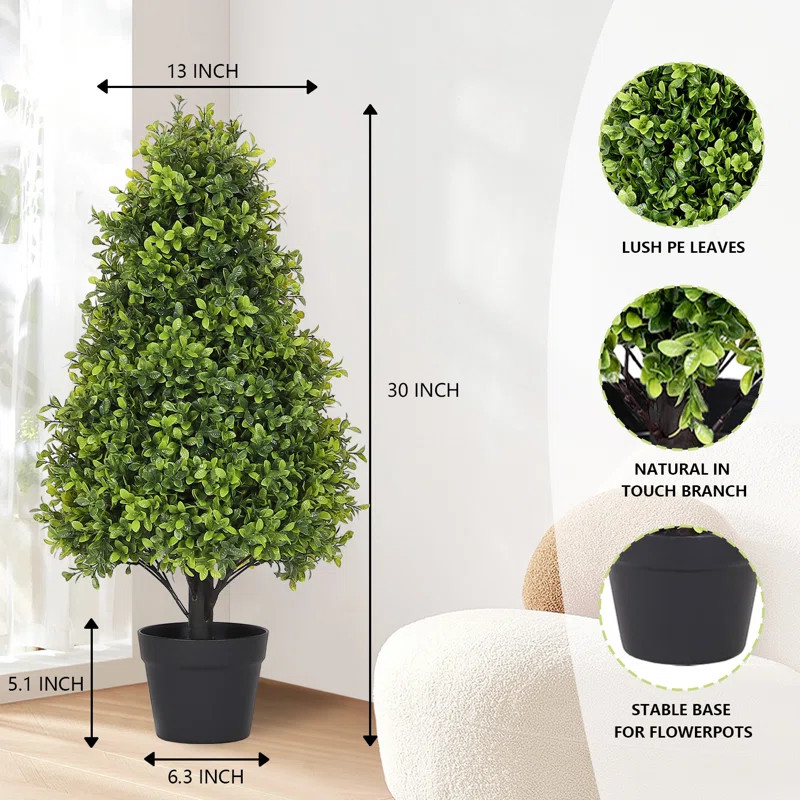 Artificial Topiary Boxwood Tree, Faux Shrub in Black Plastic Pot (Set of 2)ByPrimrue4.8Rated 4.9 ... | Wayfair North America