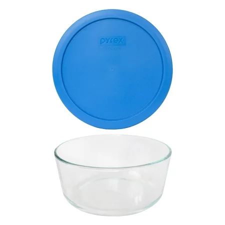 Pyrex 7203 Round 7-Cup Glass Food Storage Bowl and 7402-PC Marine Blue Plastic Lid Cover | Walmart (US)