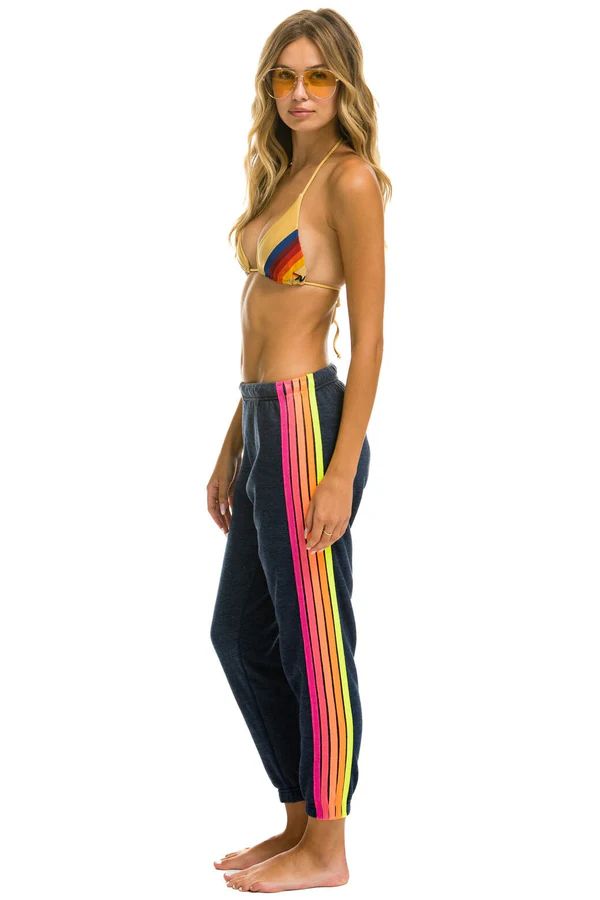 5 STRIPE SWEATPANTS - HEATHER NAVY // NEON RAINBOW | Aviator Nation