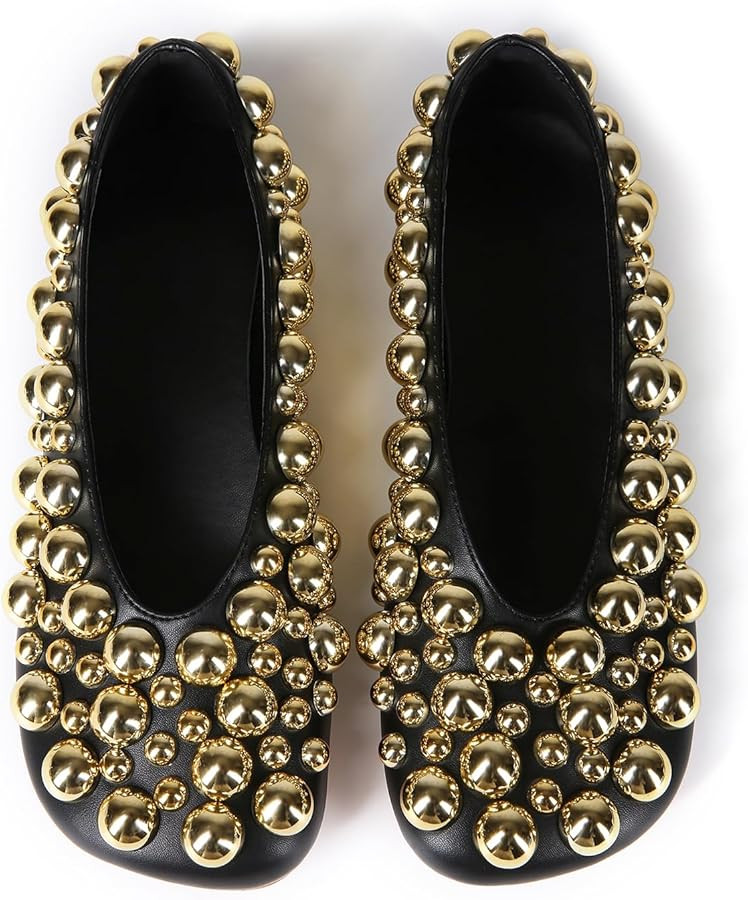 Saint Leia Women's Black Ballet Flats Shoes with Gold Silver Pearls Ideal for Work Parties Everyd... | Amazon (US)