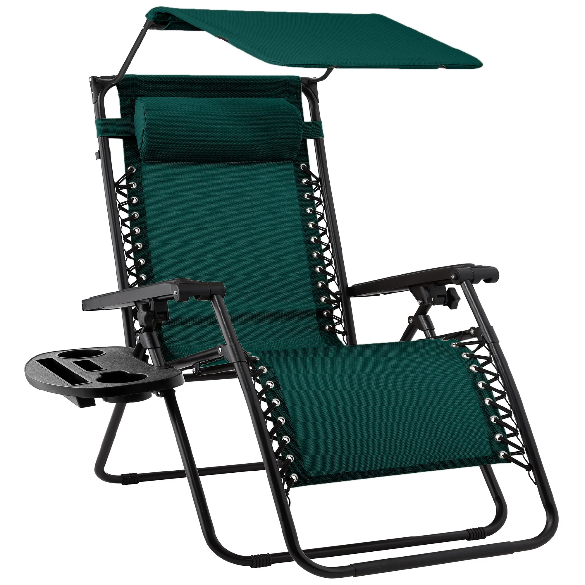 Folding Zero Gravity Recliner Patio Lounge Chair w/ Canopy, Side Tray | Best Choice Products 