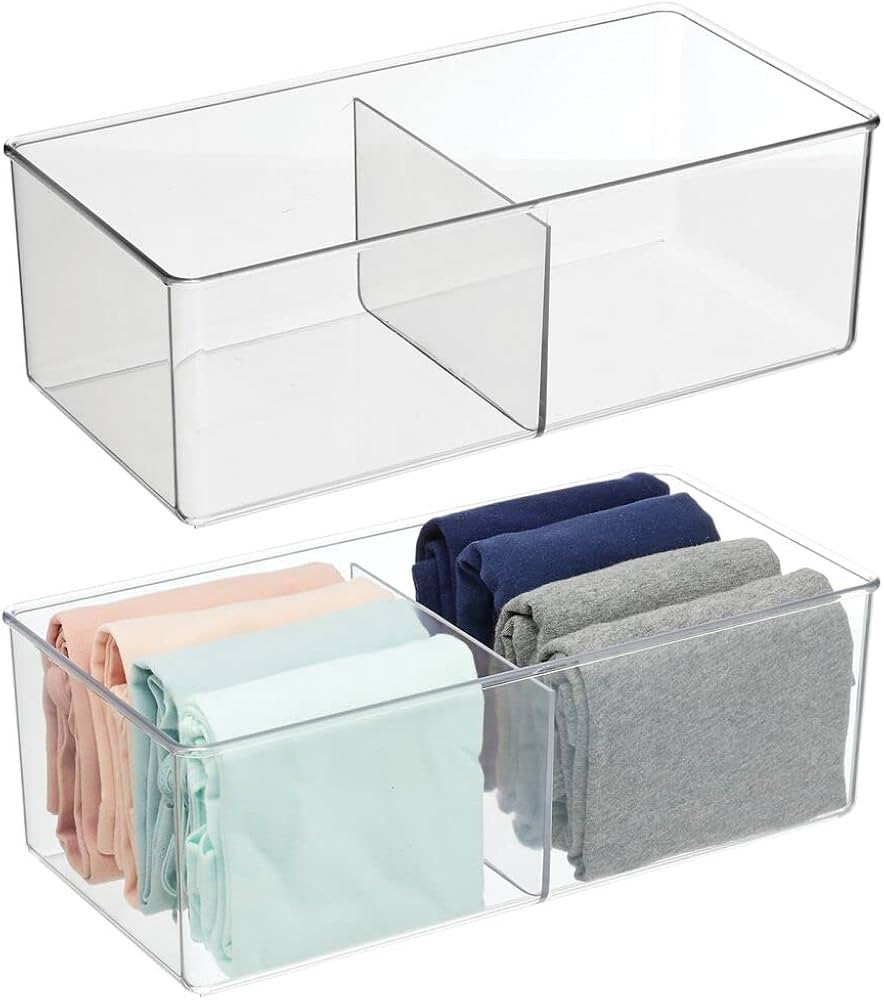 mDesign Plastic 2 Compartment Divided Drawer and Closet Storage Bin - Organizer for Scarves, Sock... | Amazon (US)