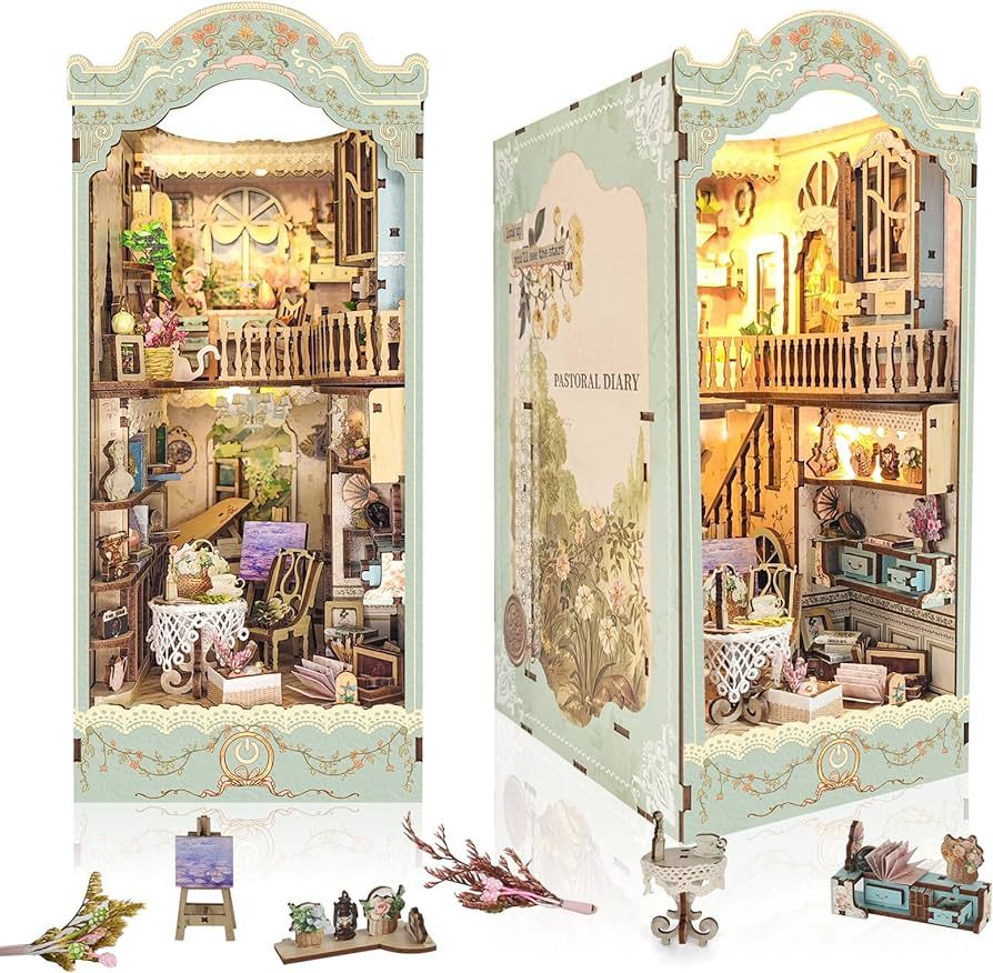 DIY Book Nook Kit, 2024 New DIY Dollhouse Booknook Bookshelf Insert Decor, 3D Wooden Puzzles with... | Amazon (US)