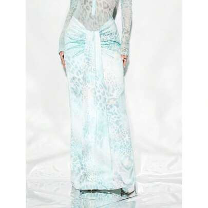 Leopard Print Front Draped Maxi Skirt | SHEIN