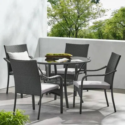 Outdoor Rattan Dining Set with 4 Dining Chairs,Grey | Wayfair North America