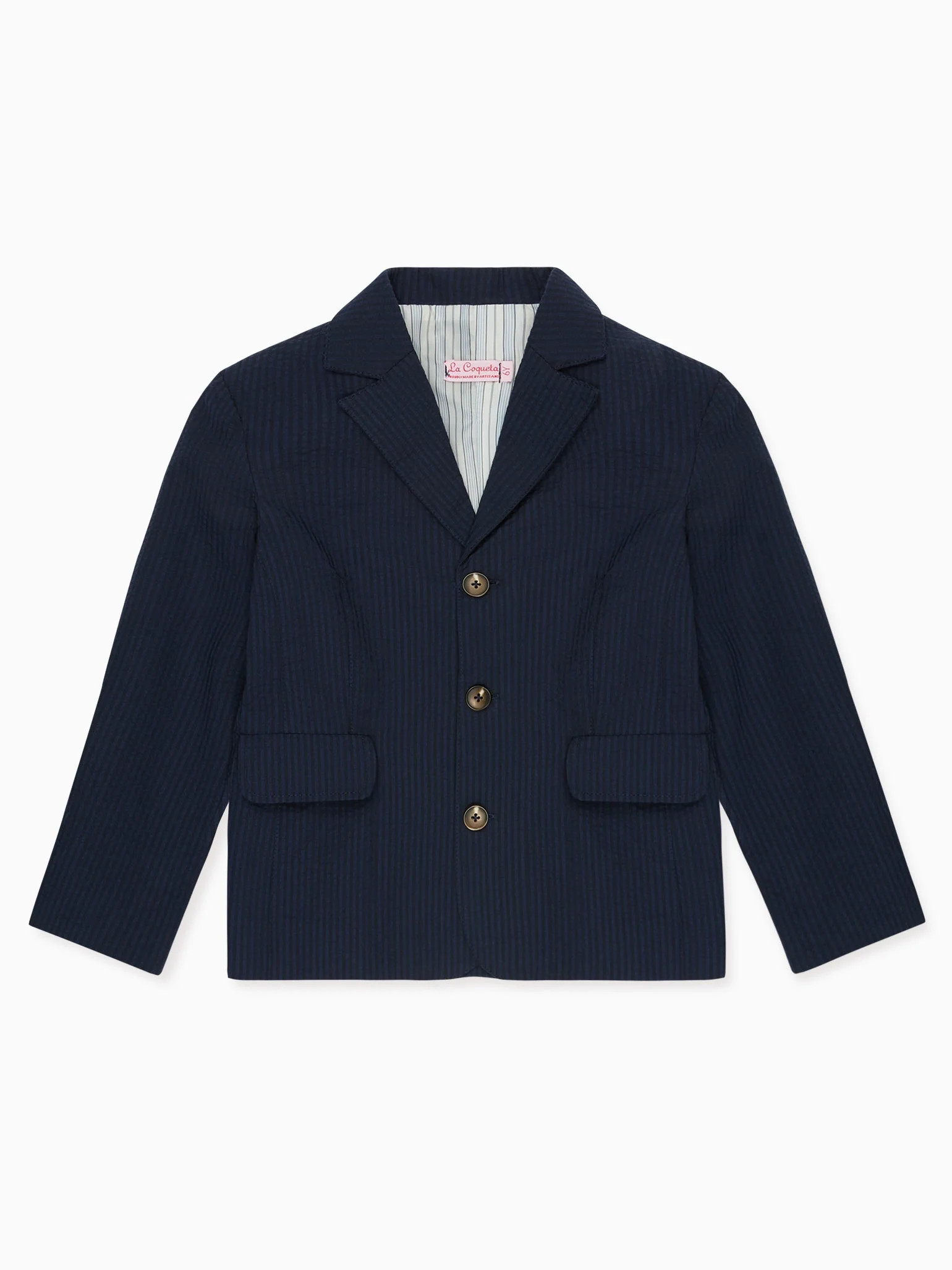 Navy Seersucker Sybil Boy Jacket | La Coqueta (US)