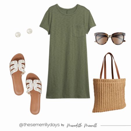Casual summer outfit • slide sandals • spring dress • dresses • straw bag 

#LTKstyletip #LTKitbag #LTKshoecrush