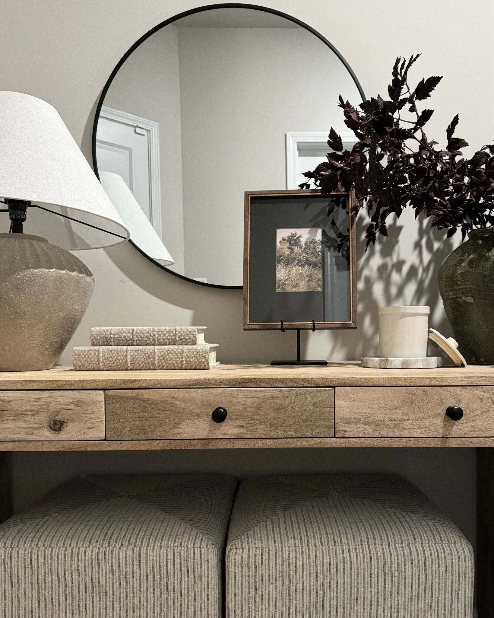 Loving the new Studio Mcgee fall line from Target. Styled here is the ceramic table lamp, marble candle tray & the framed art! 🤎

#LTKFindsUnder100 #LTKHome #LTKStyleTip