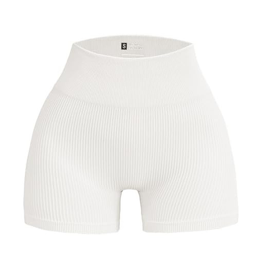 WXUP HOPS Women Athletic Shorts-High Waisted Butt Lifting Workout Pants-Seamless Scrunch Biker Shorts for Gym,Yoga,and Running(White L) | Amazon (US)