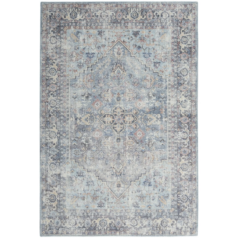 Nicole Curtis Machine Washable Traditional Boho Light Grey/Blue 5'3" x 7'3" Area Rug, (5' x 7') -... | Walmart (US)