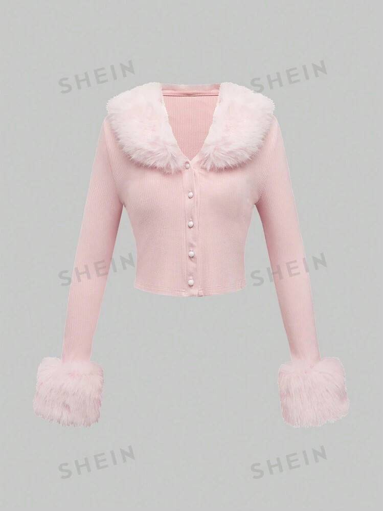 ROMWE Kawaii Women Retro Palace Style Furry Patchwork Long Sleeve Cardigan | SHEIN USA | SHEIN