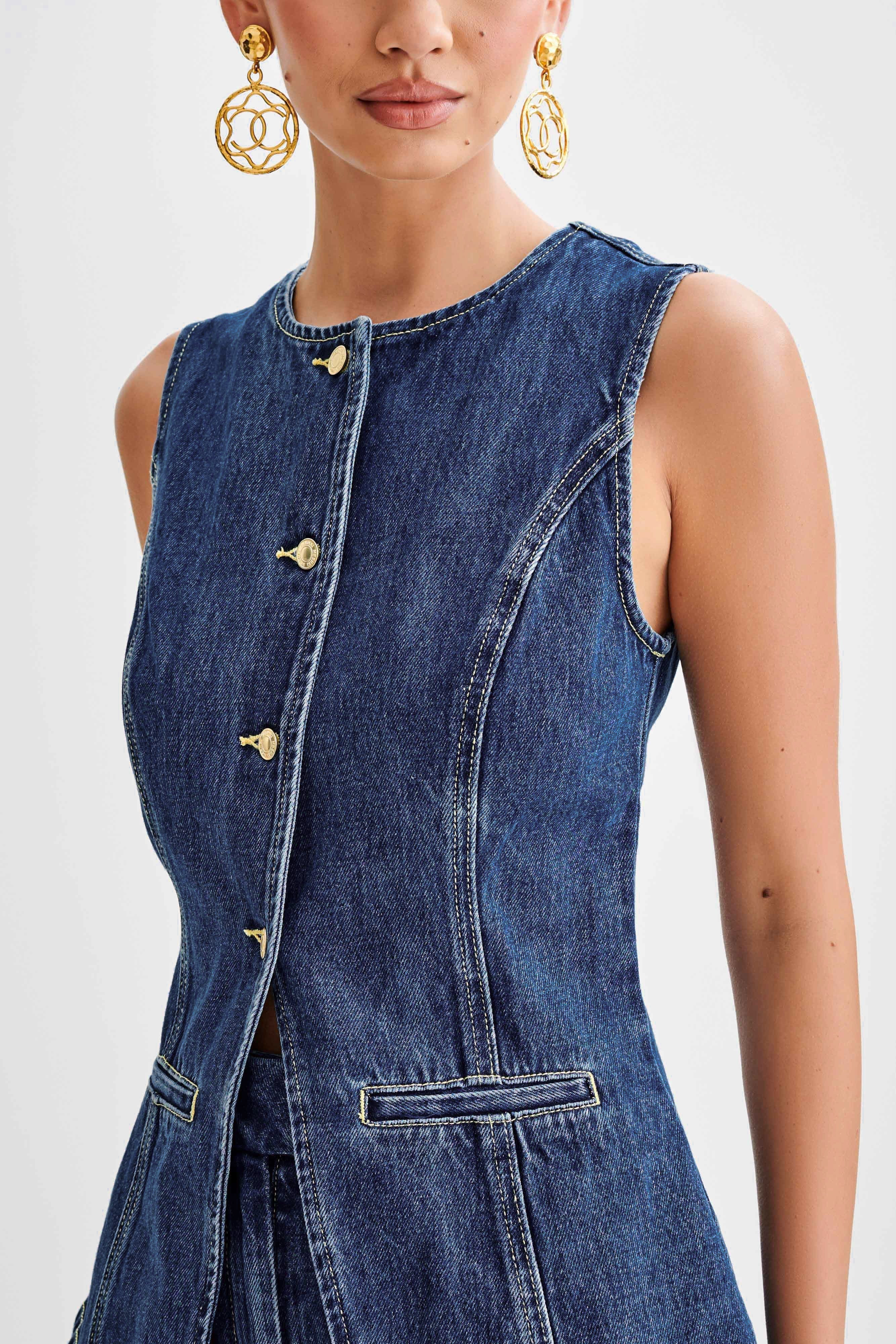 Abel Denim Button Up Top - Dark Blue | MESHKI US