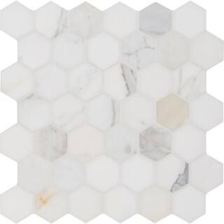 MSI Calacatta Gold Hexagon 12 in. x 12 in. x 10mm Polished Marble Mesh-Mounted Mosaic Tile (10 sq... | The Home Depot