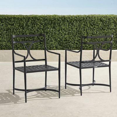 Angelina Jet Black Aluminum Dining Arm Chairs, Neoclassical Design, Set of 2 | Frontgate