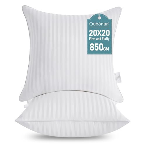 Oubonun 20 x 20 Throw Pillow Inserts, Firm and Fluffy Decorative Square Pillows for Couch Bed Sofa with Soft Cotton Cover White Cushion with Down Alternative Pack of 2 | Amazon (US)