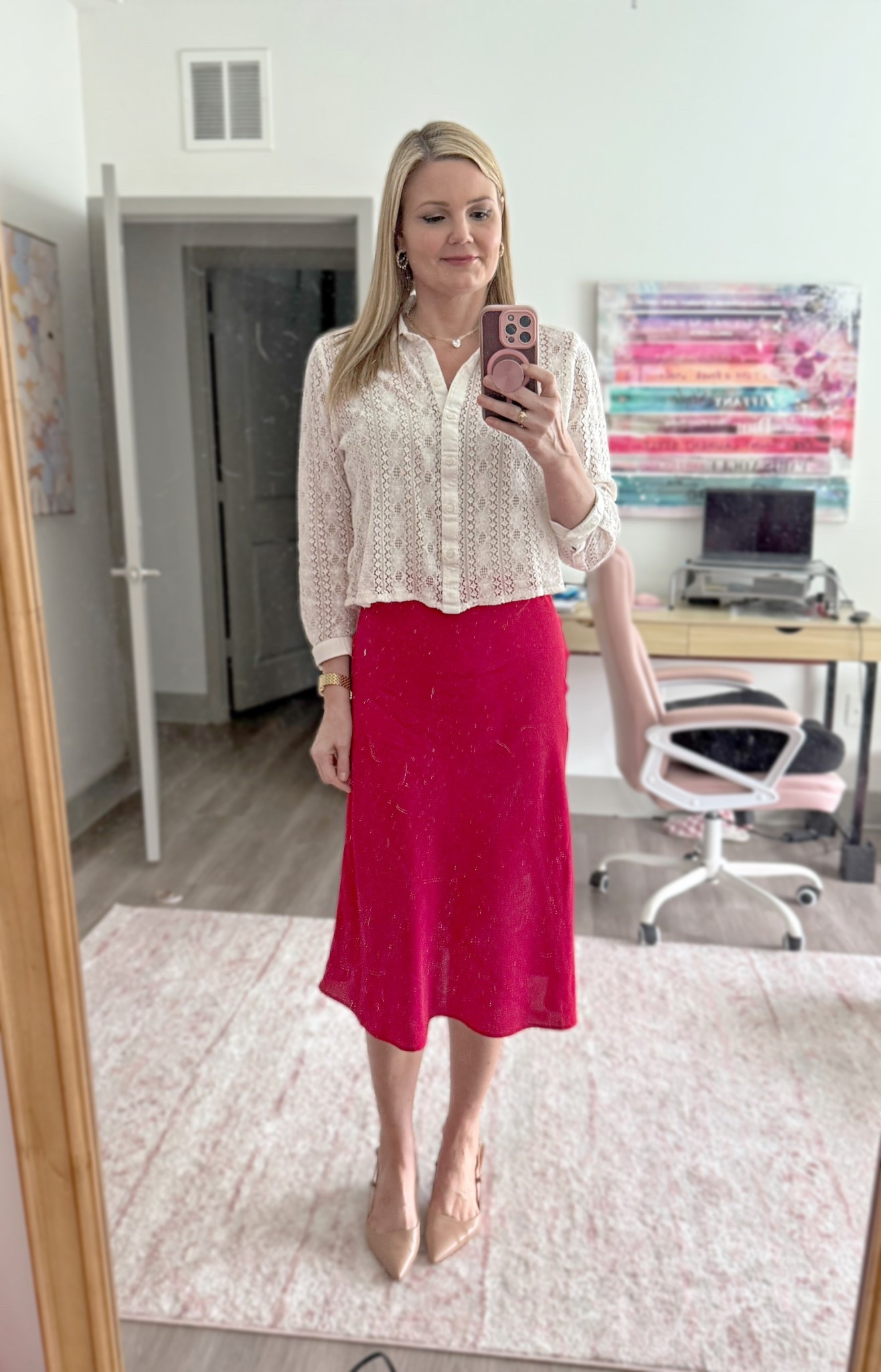 Office workwear OOTD! Slip skirt and lace blouse  

#LTKWorkwear #LTKTall #LTKOver40