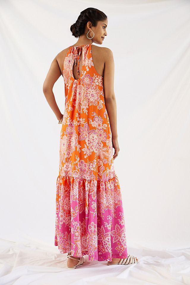 Maeve Flounced Halter Maxi Dress | Anthropologie (US)