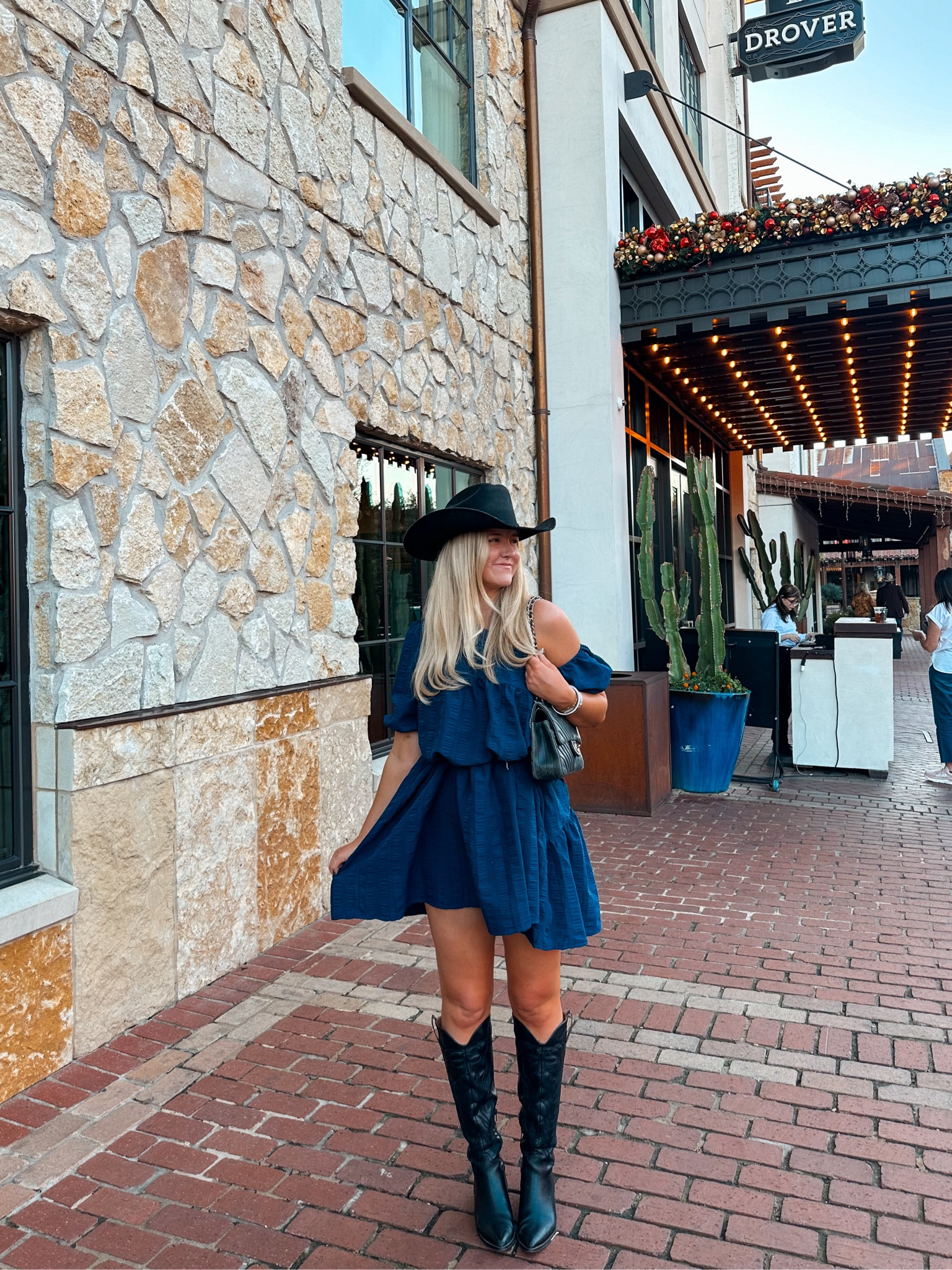 SHEIN dress size M(6) 

Navy dress. Fall transition. Cowboy hat. Western style. Stockyards outfit. Black cowboy boots. Tall cowboy boots. Cowgirl hat. Fall style. Navy outfit. Game day outfit  

#LTKFindsUnder100 #LTKFindsUnder50 #LTKSeasonal