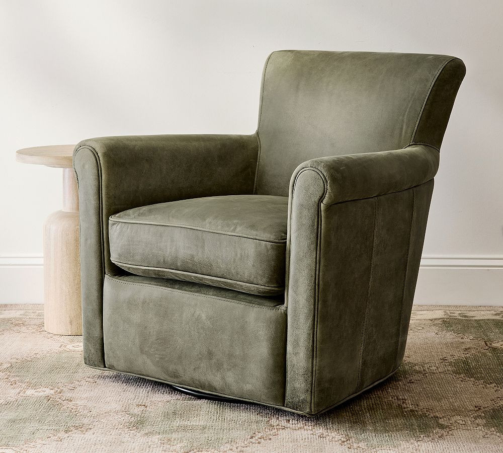 Irving Roll Arm Leather Swivel Chair | Pottery Barn (US)