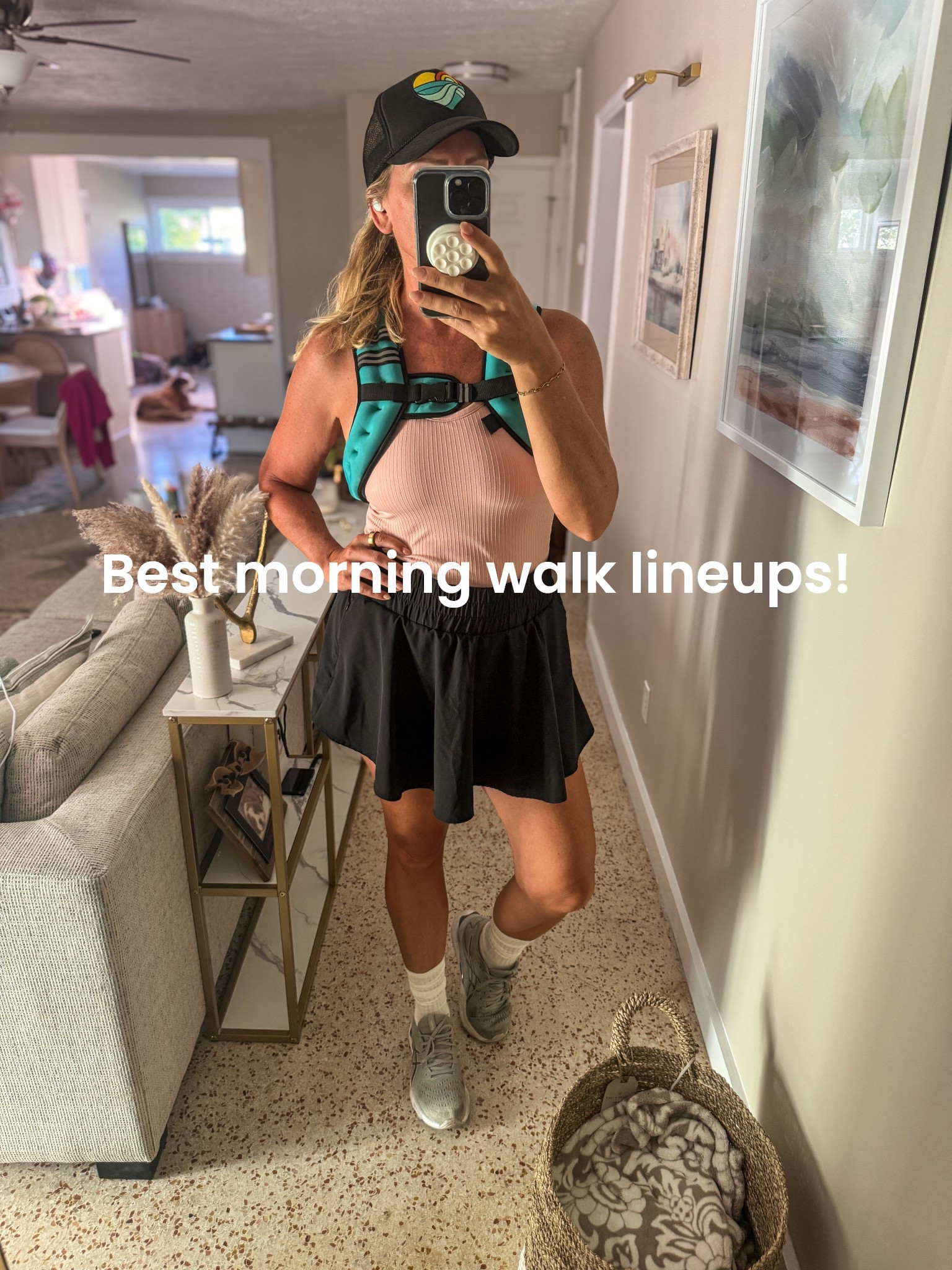 Early morning walks are a must with this summer heat. I love these tanks with built-in bra and shorts with a little flirty skirt flap in the front. Look for less!! 

I am 5’10 and size 10. Midsize and mostly even proportion. Working on toning my belly and bum! 😉 

#weightedvest #activewear #midsizefashion #weightloss 