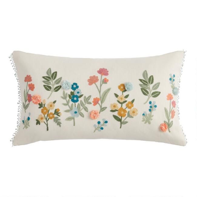 Pier Place Multicolor Floral Embroidered Lumbar Pillow | World Market