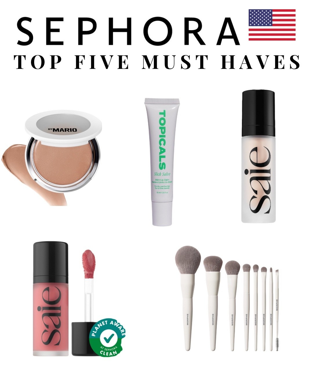 
While it’s hard to narrow down, here are the top five products I’d recommend grabbing during the Sephora sale. 

1. Makeup by Mario Soft Sculpt Enhancer- cream bronzer that gives the skin a glowy finish.

2. Topicals Slick Salve - A barrier building lip balm that leaves lips super hydrated and glossy. 

3. Saie Super Glowy Gel- The most stunning highlighter for a natural finish. Mix with foundation or use on its own. 

4. Saie Dew Blush- a highly pigmented, easy to blend liquid blush. 

5. Morphe Best of Blends Brush Set- eight essential brushes at a great price. I use these brushes daily. 

#LTKgiftguide #LTKbeauty #LTKsale