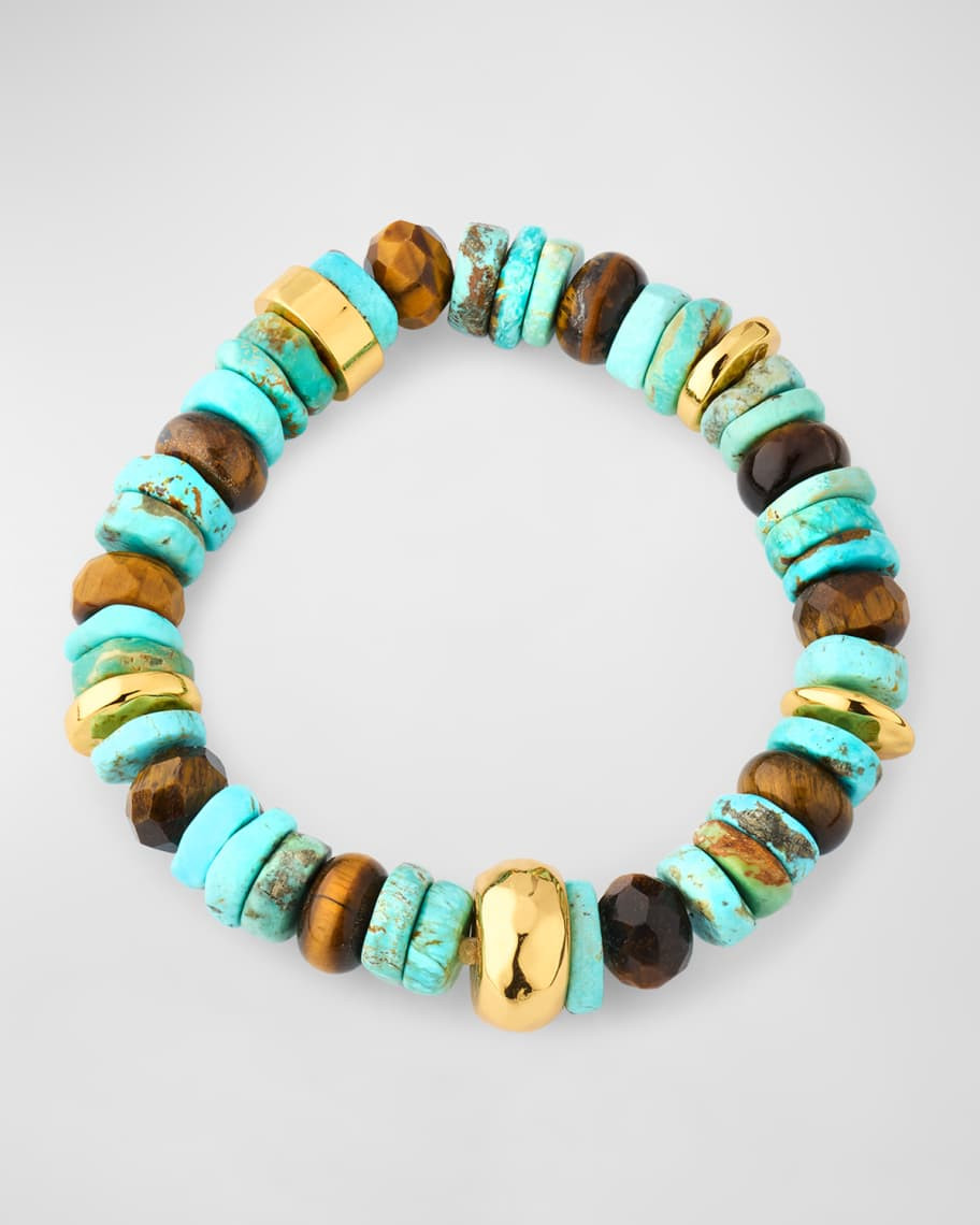 NEST Jewelry Turquoise and Tiger's Eye Mixed Stretch Bracelet | Neiman Marcus