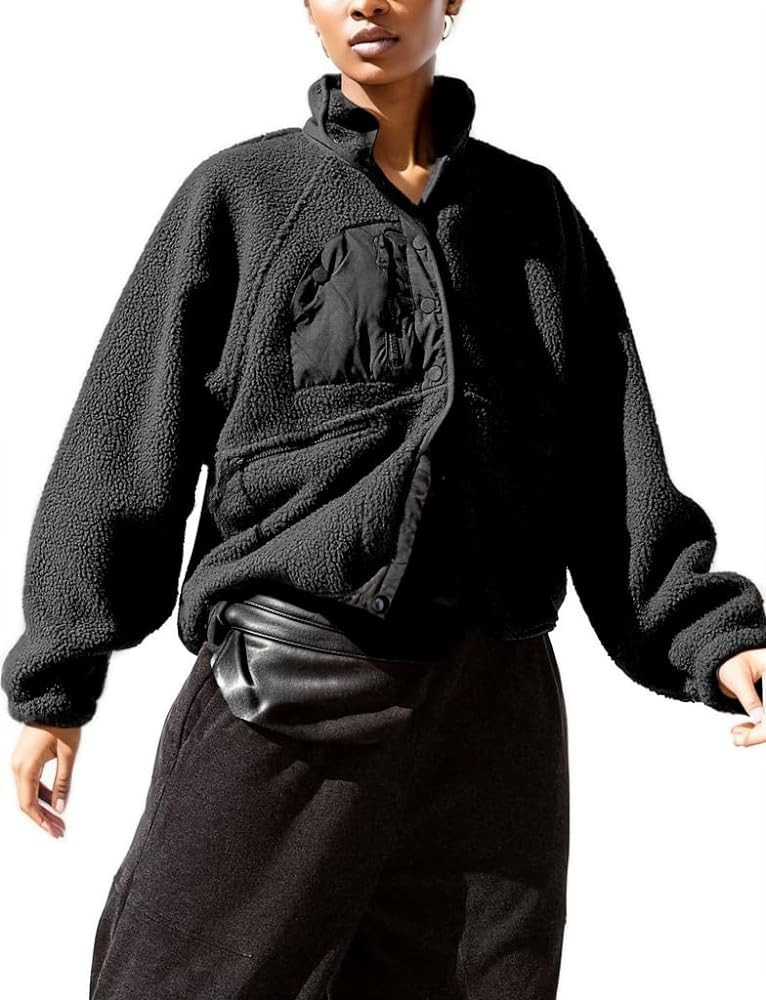 QIBABU Womens Fuzzy Fleece Jacket Long Sleeve Winter Short Coats Warm Button Down Sherpa Fleece J... | Amazon (US)