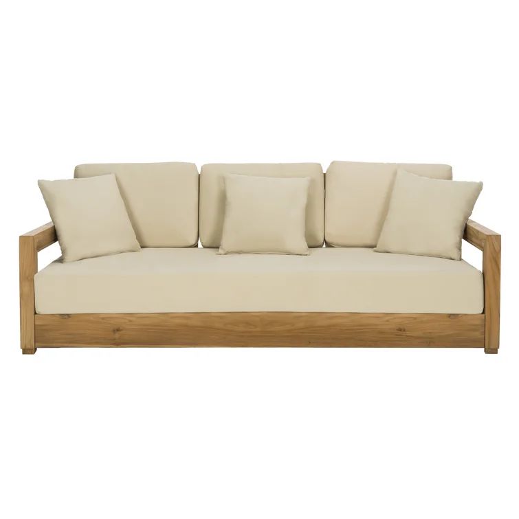 Fred 76.8'' Wide Outdoor Teak Patio Sofa with Cushions | Wayfair North America