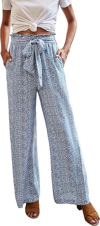 ECOWISH Womens Cotton Soft Palazzo Wide Leg Pant with Pockets High Waist Casual Loose Flowy Pants... | Amazon (US)