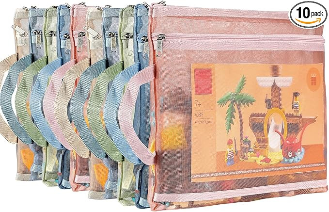TrueLux 10 Pack Colored Mesh Zipper Pouch Bags, Double-Layer Nylon Puzzle Building Block Sets Toy... | Amazon (US)