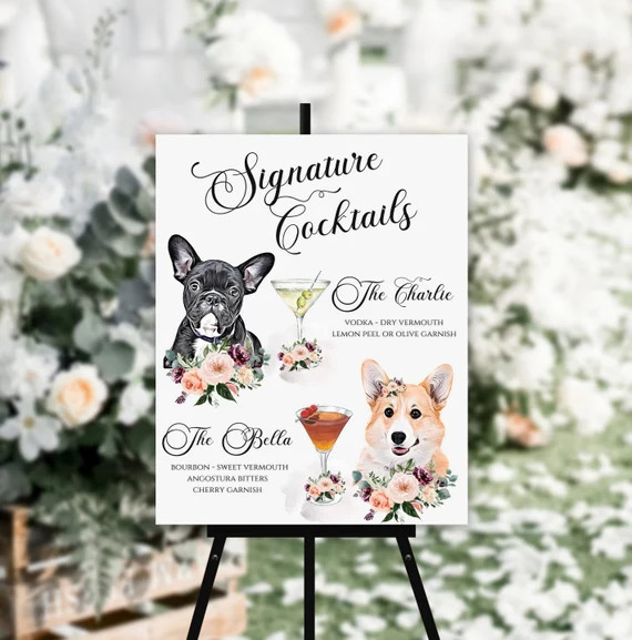 Pet Signature Drink Sign Wedding, Signature Drinks Sign with Dogs, Signature Drinks Sign with Pet... | Etsy (US)