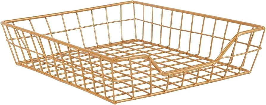 Gold Paper Tray for Letters, Wire File Organizer for Office Desk Supplies (12.7 x 10 x 2.7 in) | Amazon (US)