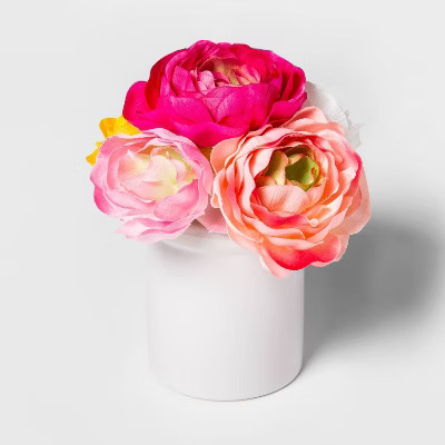 8" x 6" Artificial Ranunculus in Ceramic Pot Pink/White - Threshold™ | Target