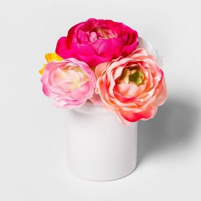 8" x 6" Artificial Ranunculus in Ceramic Pot Pink/White - Threshold™ | Target