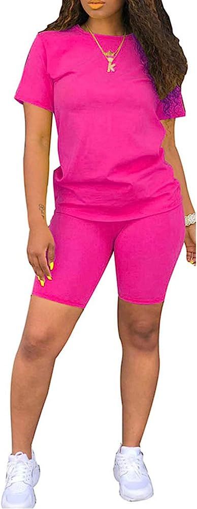 Womens Lightweight 2 Piece Sports Outfit Tracksuit Shirt Shorts Jogger Sportswear Set Activewear | Amazon (US)