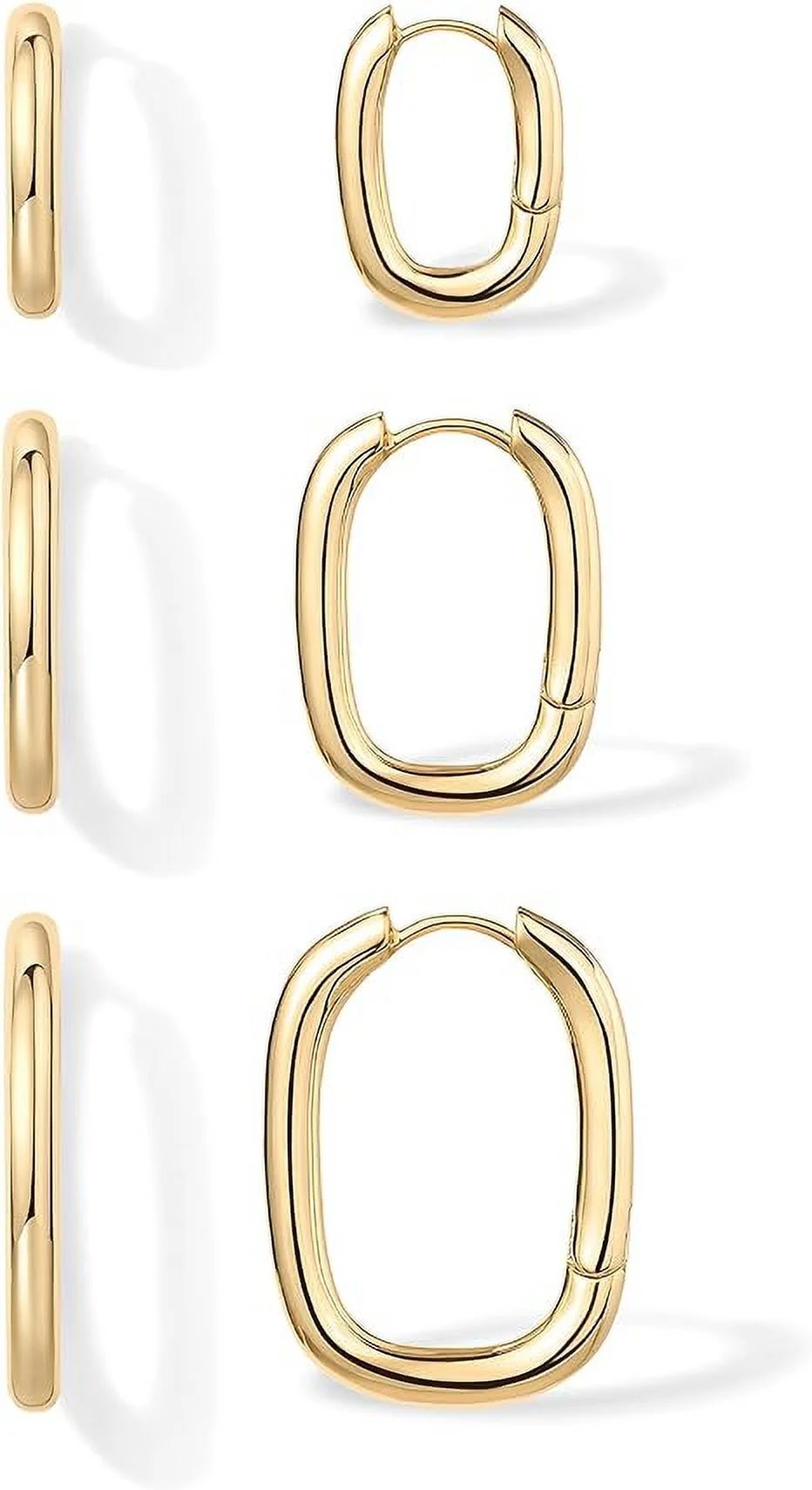 PAVOI 18K Yellow Gold Plated 925 Sterling Silver Posts 3 Pairs Chunky Gold Hoop Earrings Set | Li... | Walmart (US)