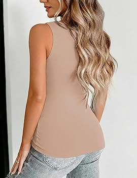 Zeagoo Women's Double Lined V Neck Tank Tops Summer Slim Fit Basic Sleeveless Shirts Cute Trendy ... | Amazon (US)