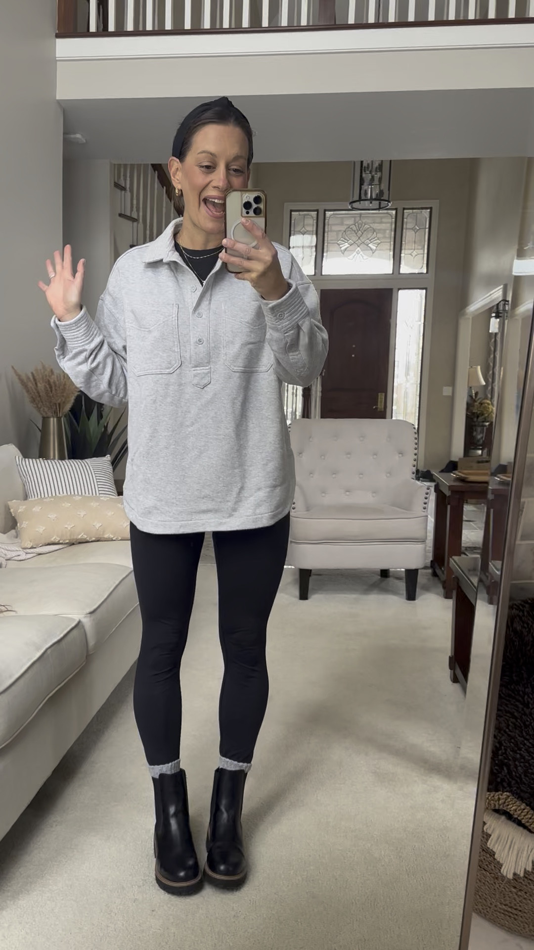 Winter outfit of the day
Aerie pull over runs big so sides down, I’m in the extra small. My Amazon leggings run true to size, I’m in the small. My Amazon Chelsea boots also run true to size. My boots socks are from Amazon and are so warm and cozy!



#LTKStyleTip #LTKOver40 #LTKSeasonal