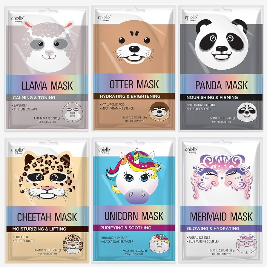 Epielle Animal Character Sheet Masks | Korean Spa Masks for All Skin Types | Kids Face Mask, Spa ... | Amazon (US)