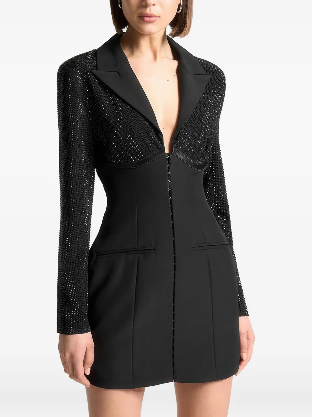 Manière De Voir rhinestone-corset blazer mini dress - Black | Farfetch Global
