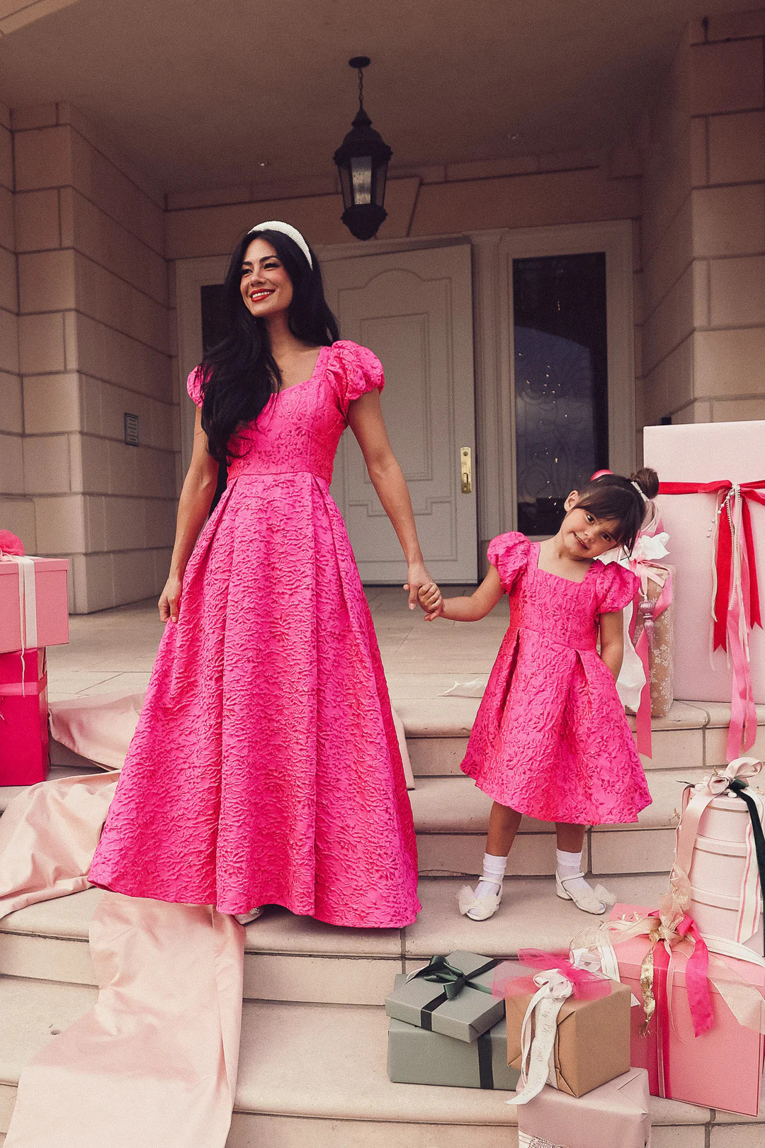 Mini Portia Dress in Pink Jacquard | Ivy City Co